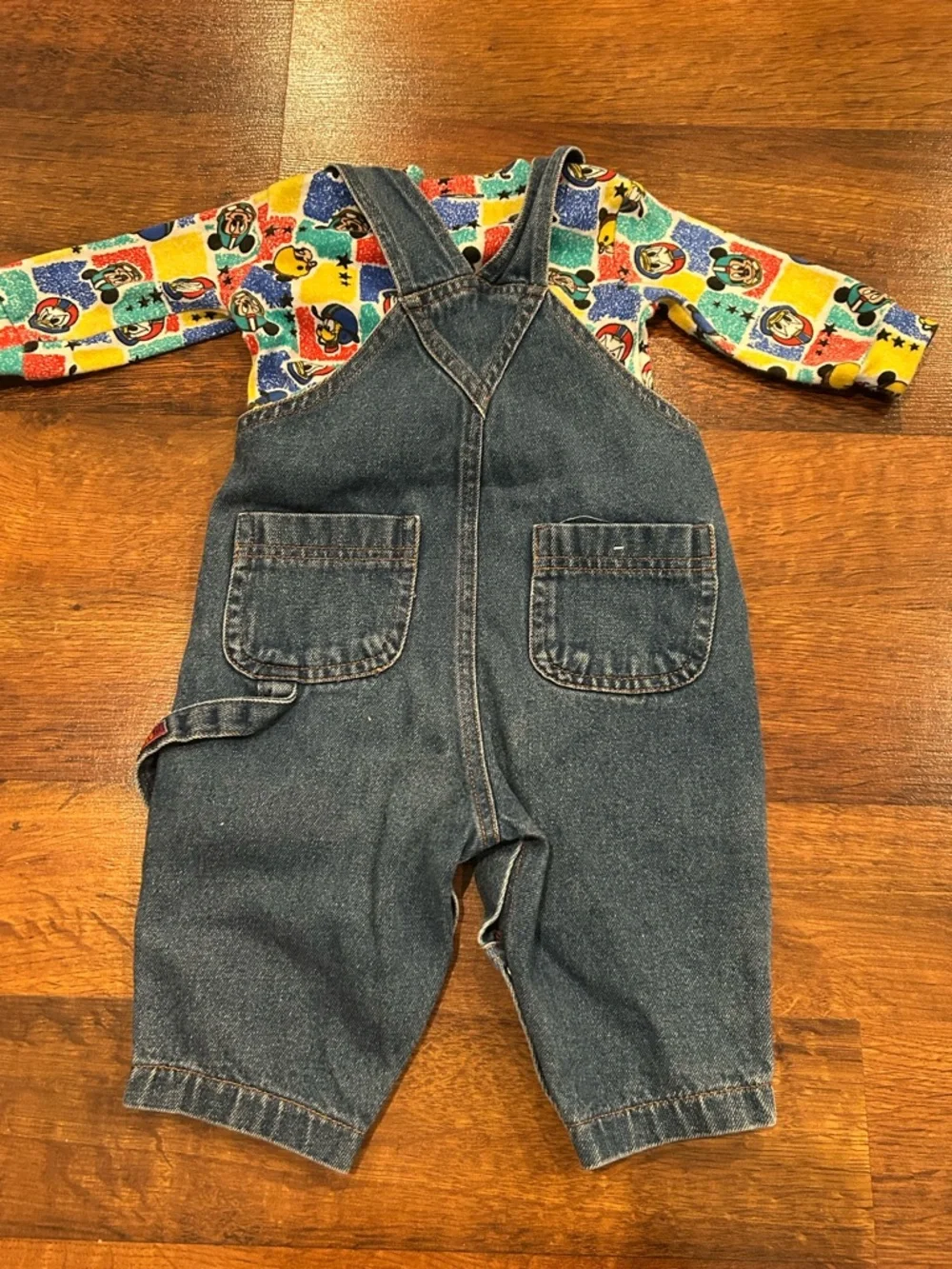 VTG Disney Babies Mickey Mouse Football Overalls and Shirt Size 6/9 Months